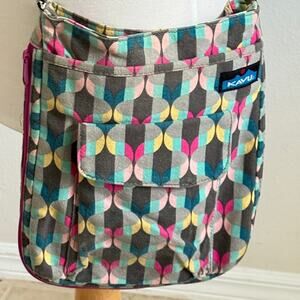 Kavu Pure Cotton Canvas Geometric Crossbody Bag Buckle Straps Hippie Casual‎